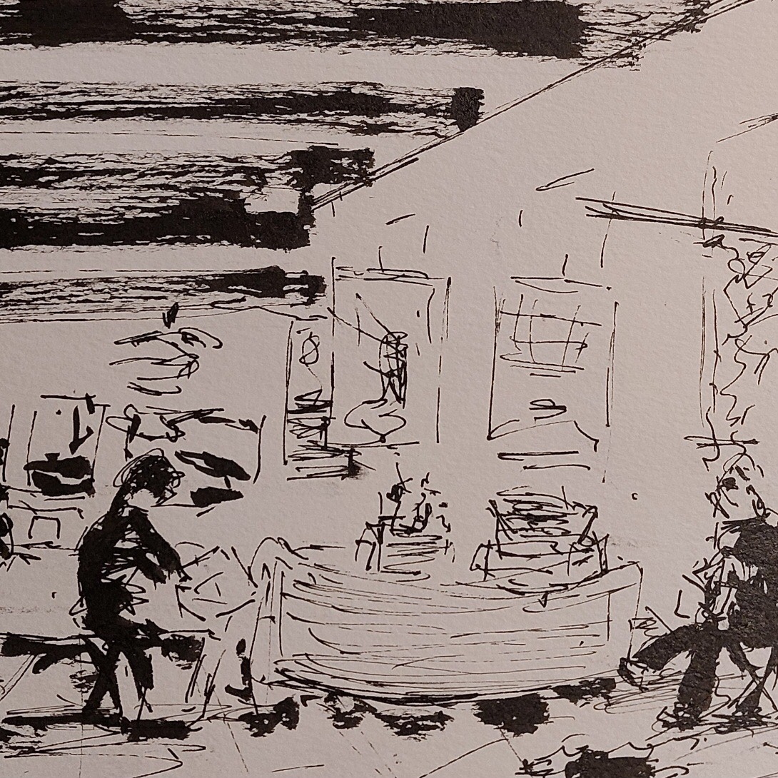 Heinz - Urbansketcher in der Ausstellung Kengo Kuma