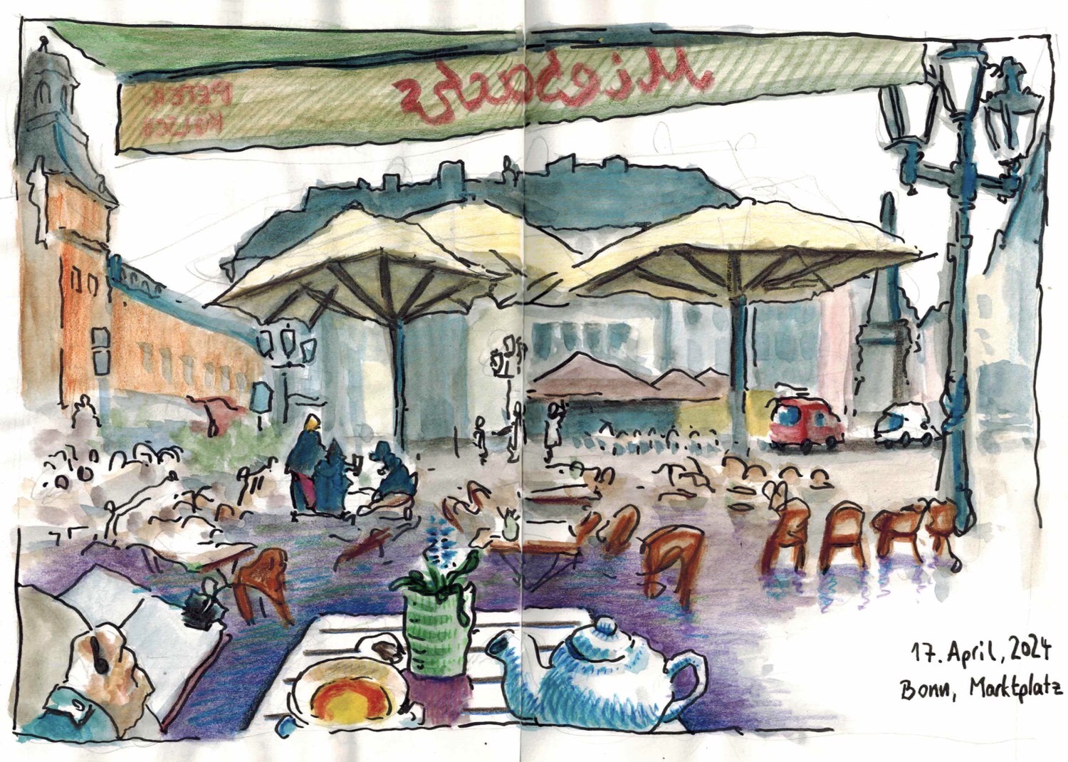 Stuart - Blick von der überdachten Terrasse auf den Marktplatz