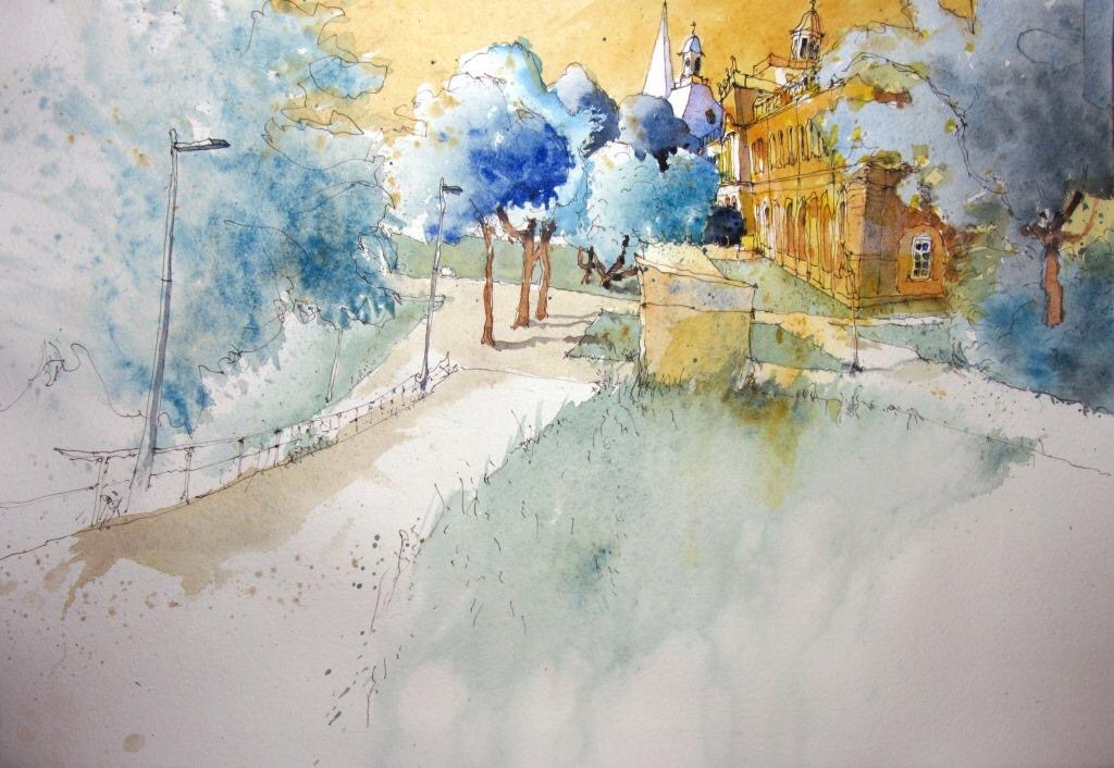 Holger - Heinrich Heine Gedenkstein und die Uni, vom Alten Zoll ausgesehen