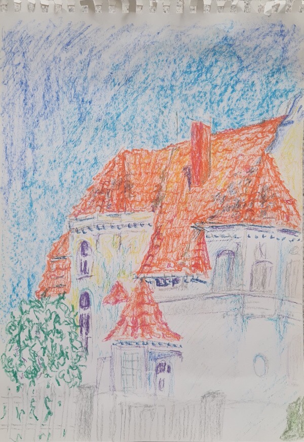 Simone - Villa mit Ölpastellkreide